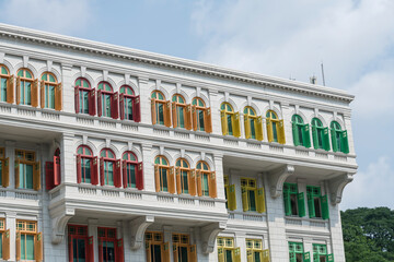 colorful windows at old Hill Street Police Station building, Singapore