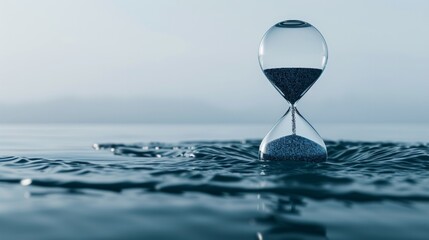 Hourglass Floating in Body of Water - Time and Nature Concept - obrazy, fototapety, plakaty