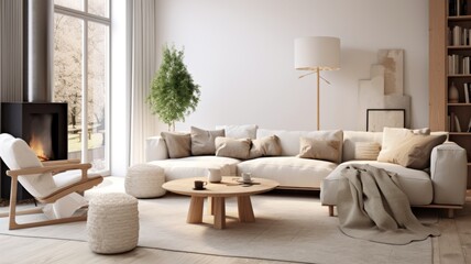 Fototapeta na wymiar Modern Scandinavian Living Room Interior with Elegant Furniture and Decor.wall Art , Poster , Interior Design , 