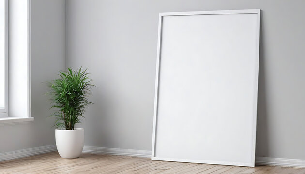 White-poster-on-floor-with-blank-frame-mockup-for-you-design--Layout-mockup-good-use-for-your-design-preview-