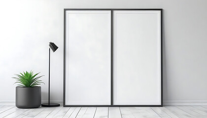 White-poster-on-floor-with-blank-frame-mockup-for-you-design--Layout-mockup-good-use-for-your-design-preview