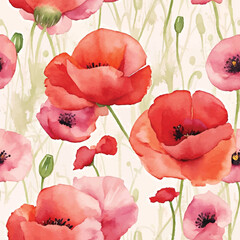 Watercolor floral blossom seamless pattern, generative AI