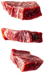 Fototapeta premium slices of Wagyu meat levitation illustration PNG element cut out transparent isolated on white background ,PNG file ,artwork graphic design.