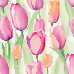 Watercolor floral blossom seamless pattern, generative AI