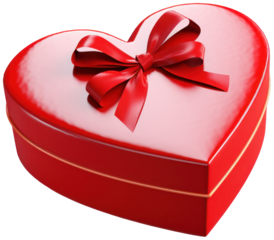 Red Heart Love shape Gift present box with bow ribbon illustration PNG element cut out transparent isolated on white background ,PNG file ,artwork graphic design.