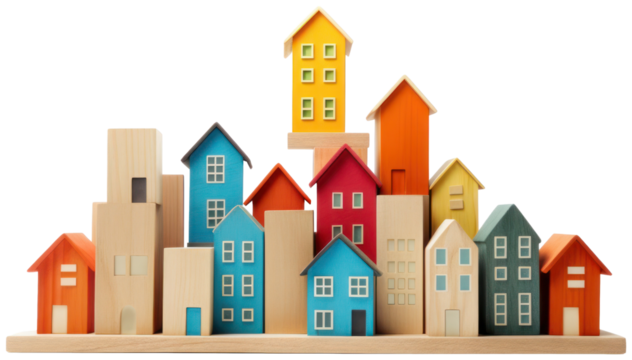 Toy blocks town illustration PNG element cut out transparent isolated on white background ,PNG file ,artwork graphic design.