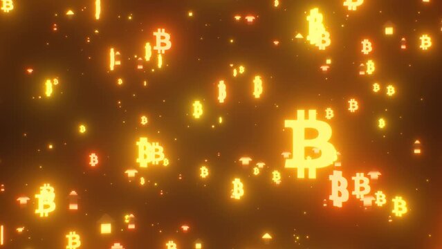 Rising Bitcoin BTC Logos And Golden Arrows Pump Upward Market Rally - 4K Seamless VJ Loop Motion Background Animation