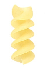 Uncooked traditional Italian spiral-shaped pasta, fusillone, or fusilli