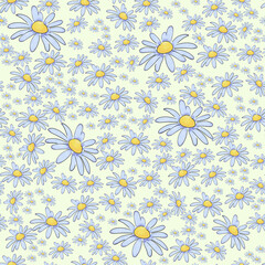 Floral Seamless Pattern with Daisies on a Light Green Background