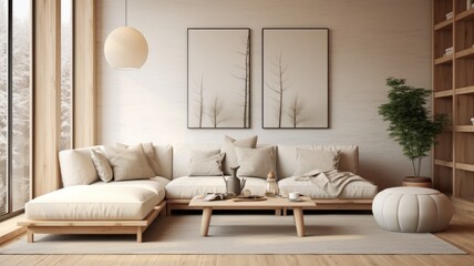 Fototapeta na wymiar Modern Cozy Living Room Interior with Warm Winter Decor