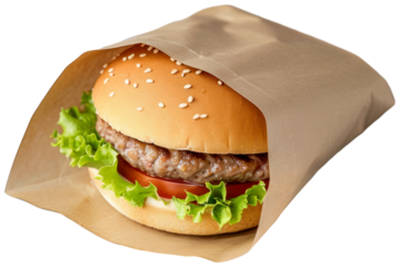 Blank burger package mockup illustration PNG element cut out transparent isolated on white background ,PNG file ,artwork graphic design.