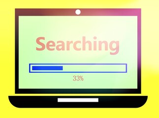 Flat screen monitor on a yellow background displaying a search bar.