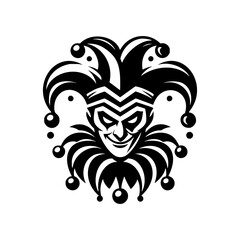 Vector logo of a jester. black and white logo of a medieval joker. professional logo for a clown.