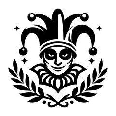 Vector logo of a jester. black and white logo of a medieval joker. professional logo for a clown. - obrazy, fototapety, plakaty