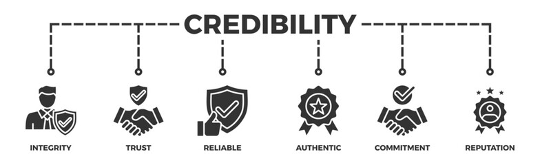 Credibility banner web icon vector illustration concept with icon of integrity, trust, reliable, authentic, commitment, and reputation