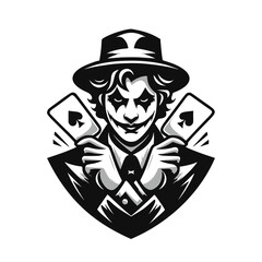 Vector logo of a jester. black and white logo of a medieval joker. professional logo for a clown.