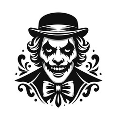 Vector logo of a jester. black and white logo of a medieval joker. professional logo for a clown.
