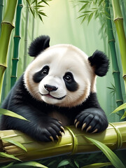 Panda holding a thick bamboo