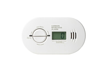Carbon Monoxide alarm detector isolated on white background.
