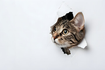  Intrigued Feline Peering Through a Ripped Hole in Paper