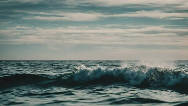 a rising wave in the middle of the ocean. a vast horizon. Generative AI