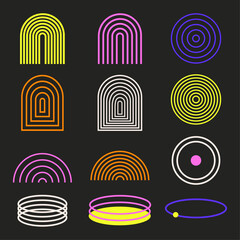 Vector illustration of trendy shapes. Set of y2k element Elements for posters design, stickers. Retro aesthetic. Isolated dark background