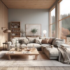 Fototapeta na wymiar Cozy Modern Living Room with Stylish Decor and Furniture , wall Art , Poster , Interior Design