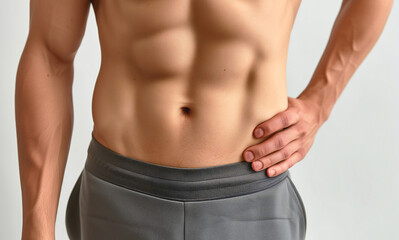 Athletic male belly close-up.