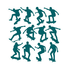 set of skate board player logo vector silhouette