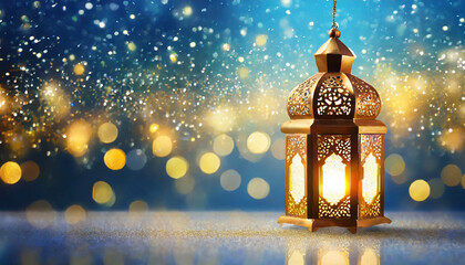 Islamic Muslim holiday background with Eid lantern or lamp - obrazy, fototapety, plakaty