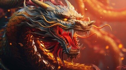 chinese dragon, copy space, realistic, HD - generative ai - obrazy, fototapety, plakaty