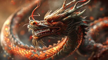 chinese dragon, copy space, realistic, HD - generative ai