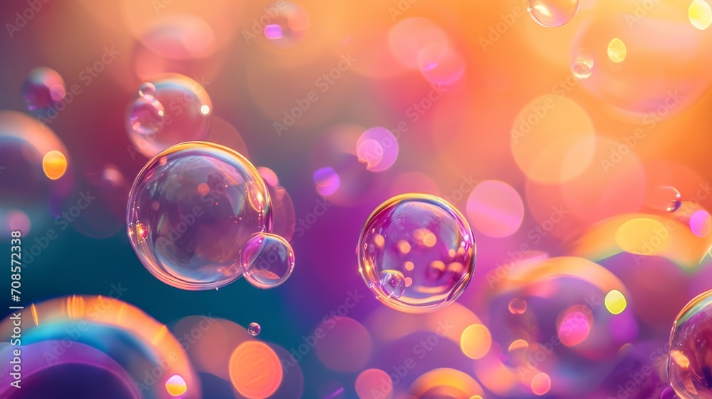 Poster Multiple Soap Bubbles Float Freely in the Air, Creating a Delicate and Beautiful Scene