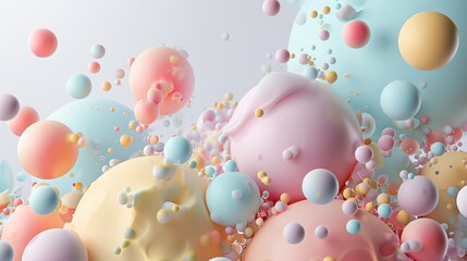 Pastel playground with various-sized balls floating in a dreamy space