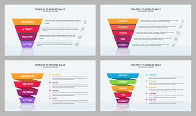 Set of Sales Funnel Infographic With 4 and 5 Steps and Editable Text for Business Plans, Business Reports, and Website Design. - obrazy, fototapety, plakaty