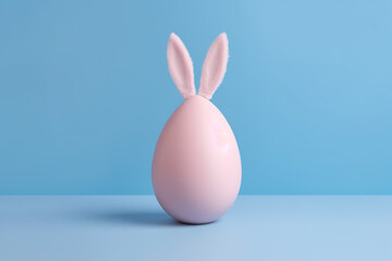 Naklejka na ściany i meble A Cute Easter Egg Adorned with Bunny Ears Against a Monochrome Pale Blue Background - A Simple and Charming Representation of Easter Whimsy