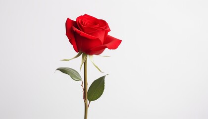 Obraz premium Single rose on a white background, Concept of Valentine's day.