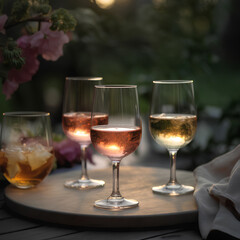 Glasses of wine on the table outdoors. Wine tasting