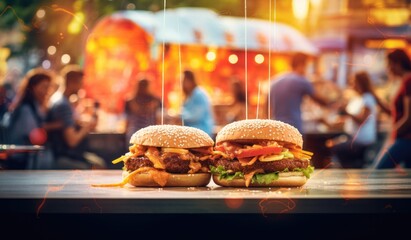 Food truck serving food, open store in a festive atmosphere, created with AI