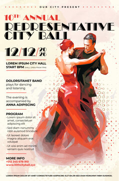 Dance ball poster template with dancing couple and place for your text