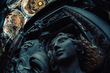 A female sculpture gazing in the distance. The St. Catherine's Cathedral in Palermo - 708574933