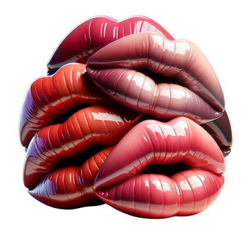 Kissing lips in different shades,Valentines Day, Png Clipart ,3D illustration isolated on a transparent background