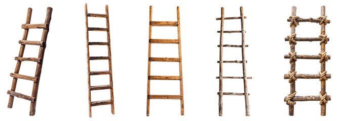 Wooden ladder png collection isolated on white or transparent background, wood rustic ladder and rope ladder hd - Powered by Adobe