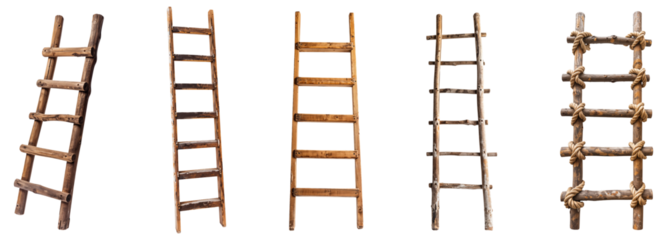 Wooden ladder png collection isolated on white or transparent background, wood rustic ladder and rope ladder hd