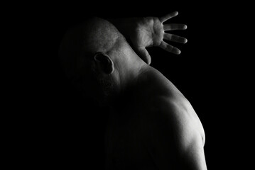 Fototapeta premium adult man facial and body expression black and white photo silhouette art composition