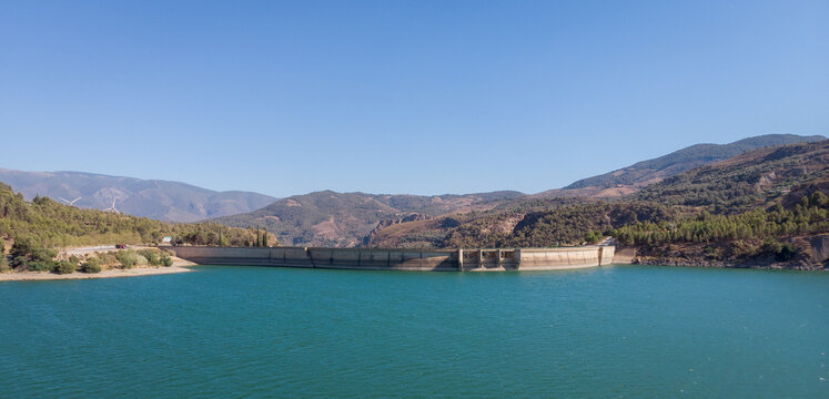 A view of the Reservoir and dam at Beznar,  Andalucia Spain