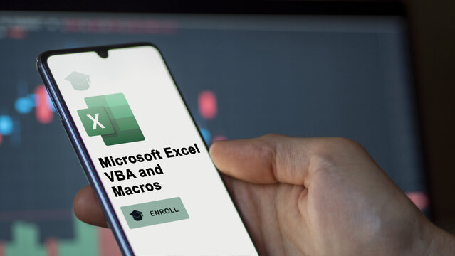 Microsoft Excel VBA and Macros program on a phone, upskilling certification by e-learning