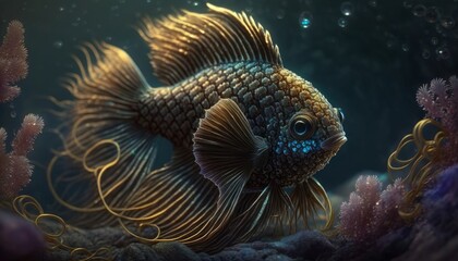 Exotic aquarium fish with beautiful fins and cute eyes.