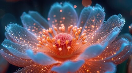 Obraz premium In the dark, multiple exposure, a graphic novel comes alive with the vibrant blooming of colorful flowers