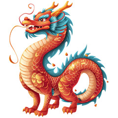 colorful chinese new year dragon depiction symbolizing prosperity and luck, isolated on transparent background. expertly crafted for event decor, marketing material, and thematic visuals